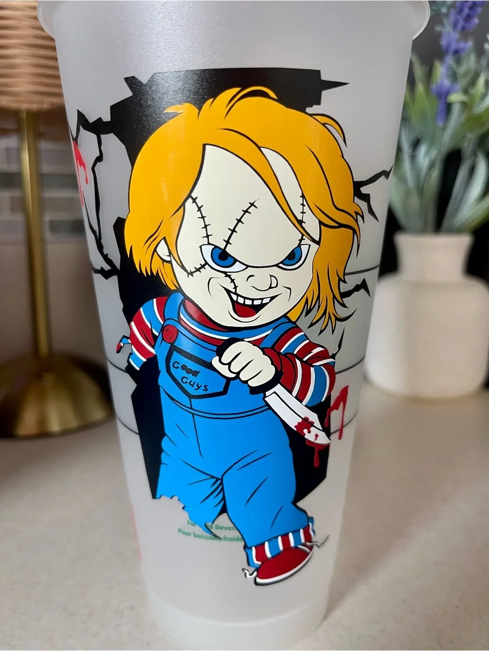 Starbucks Frosted Cup with Chucky Design NO LID OR STRAW